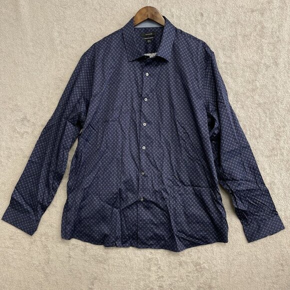 NWOT Tahari Men's XXL Regular Fit Stretch Button-Up Shirt Blue Pattern Cotton - Picture 1 of 6